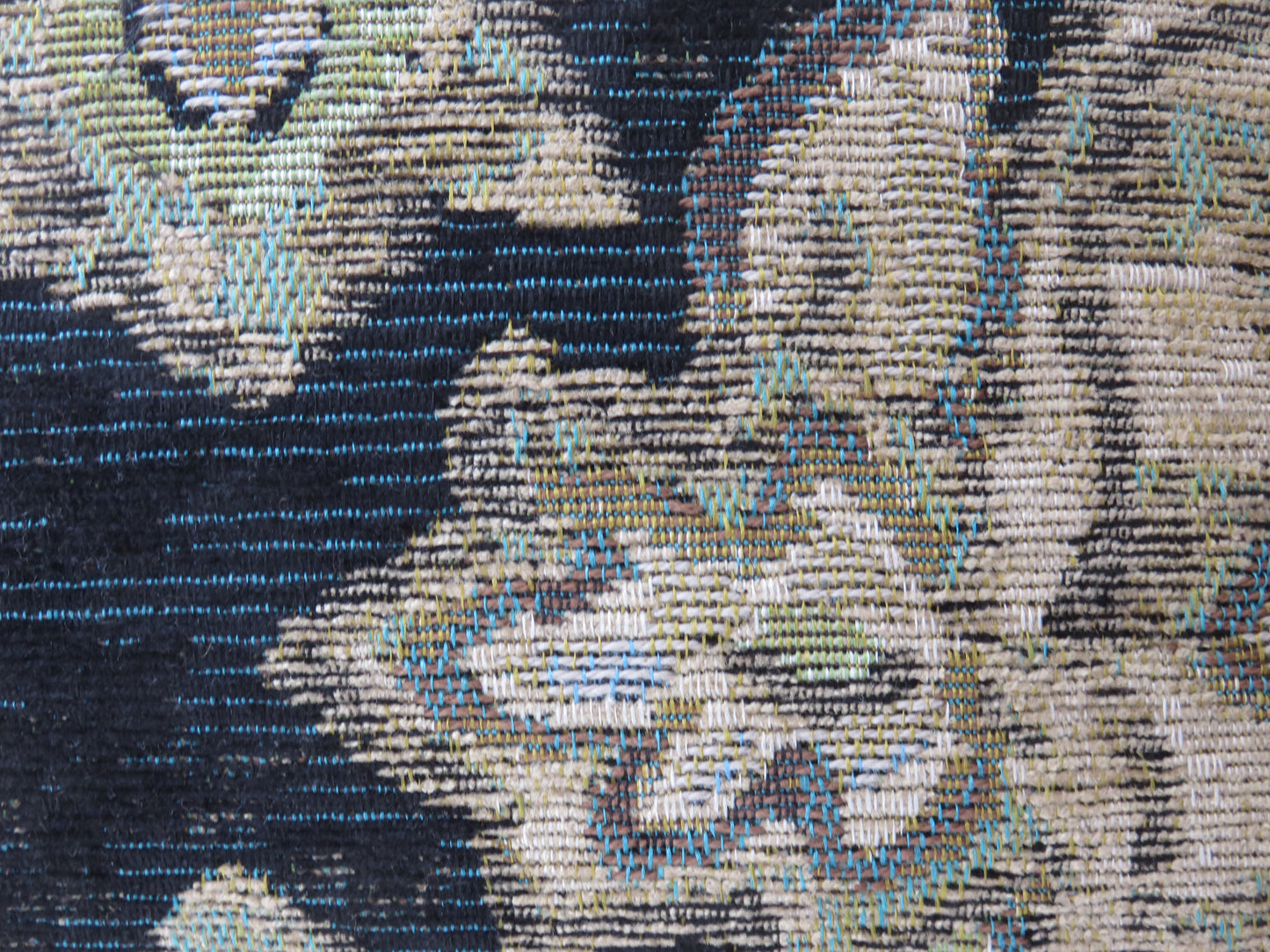 black floral medallion pillow cover with gold, blue, green tones