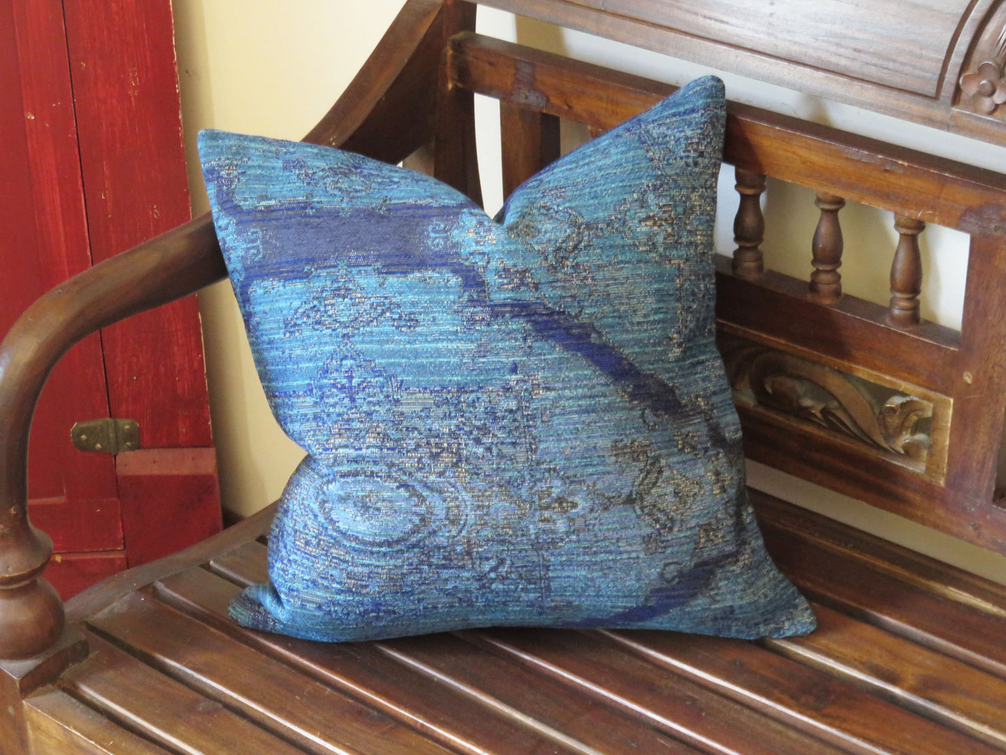 cobalt blue chenille pillow cover, kilim style medallion morif
