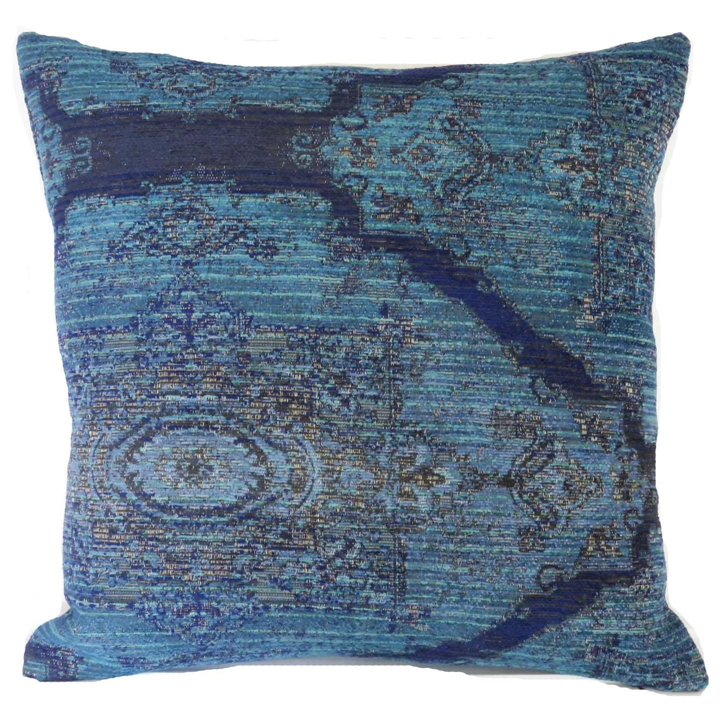 cobalt blue chenille pillow cover, kilim style medallion morif