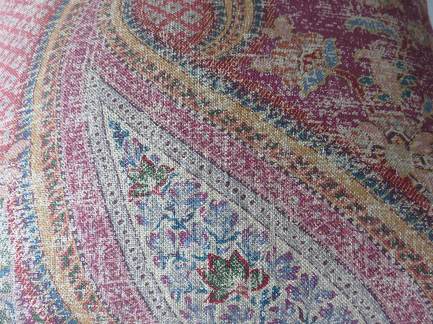 Dark Red Paisley Pillow Cover, Colorful Orange, Purple, Gold Linen Print
