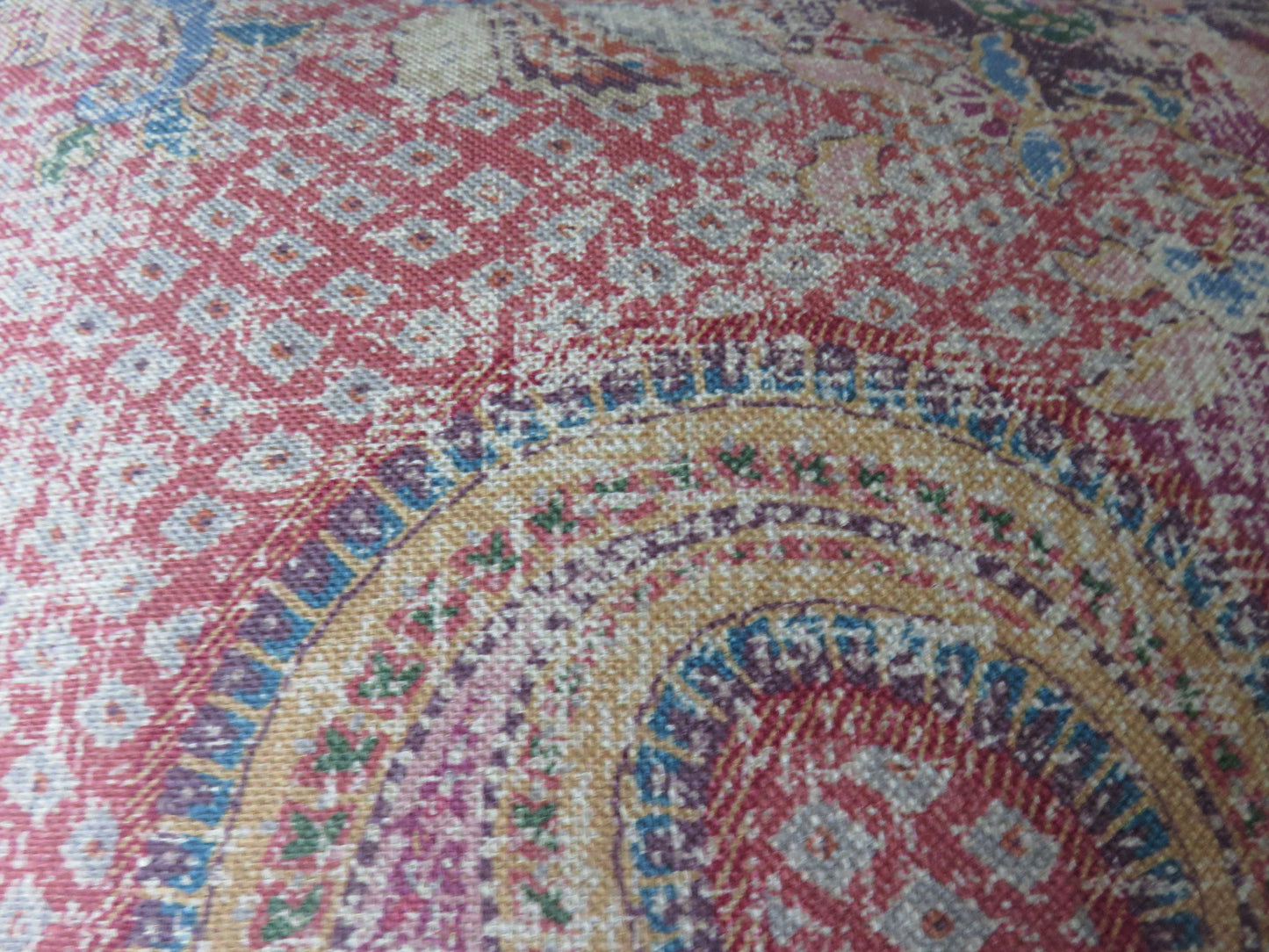 Dark Red Paisley Pillow Cover, Colorful Orange, Purple, Gold Linen Print
