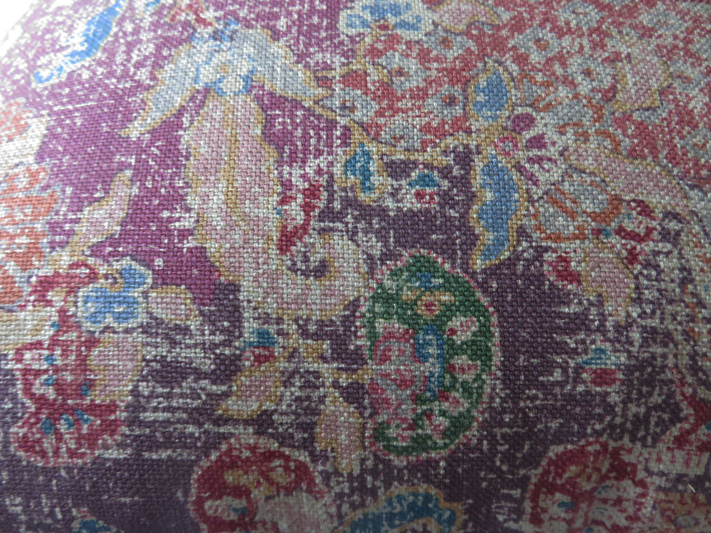 Dark Red Paisley Pillow Cover, Colorful Orange, Purple, Gold Linen Print