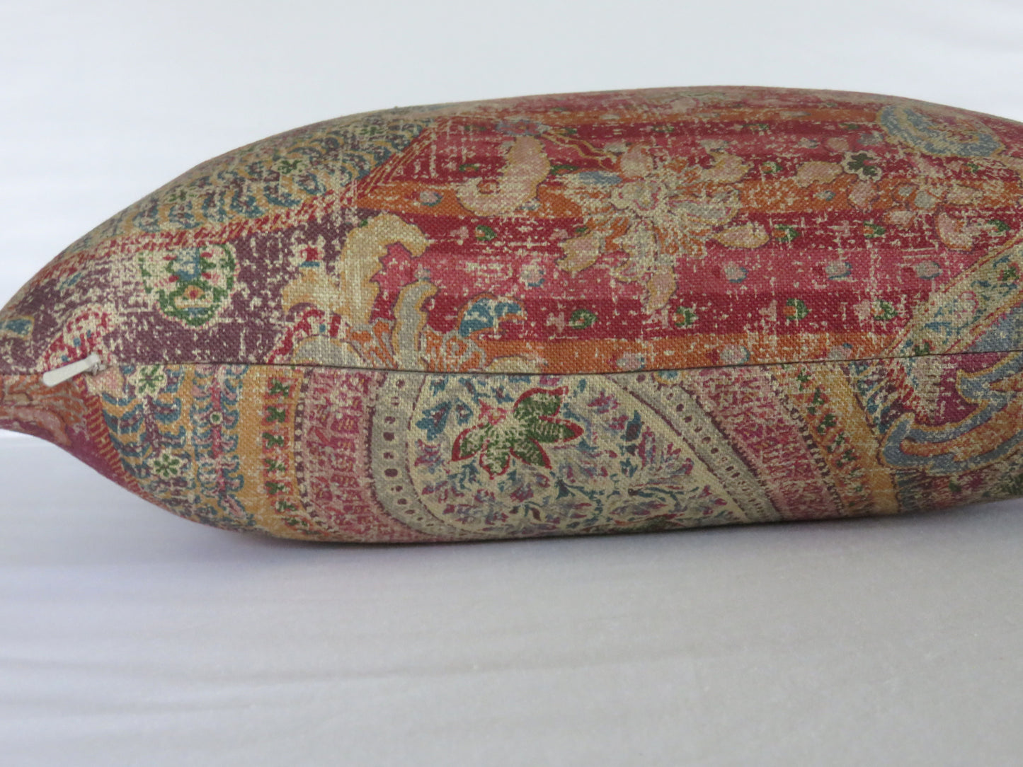 Dark Red Paisley Pillow Cover, Colorful Orange, Purple, Gold Linen Print