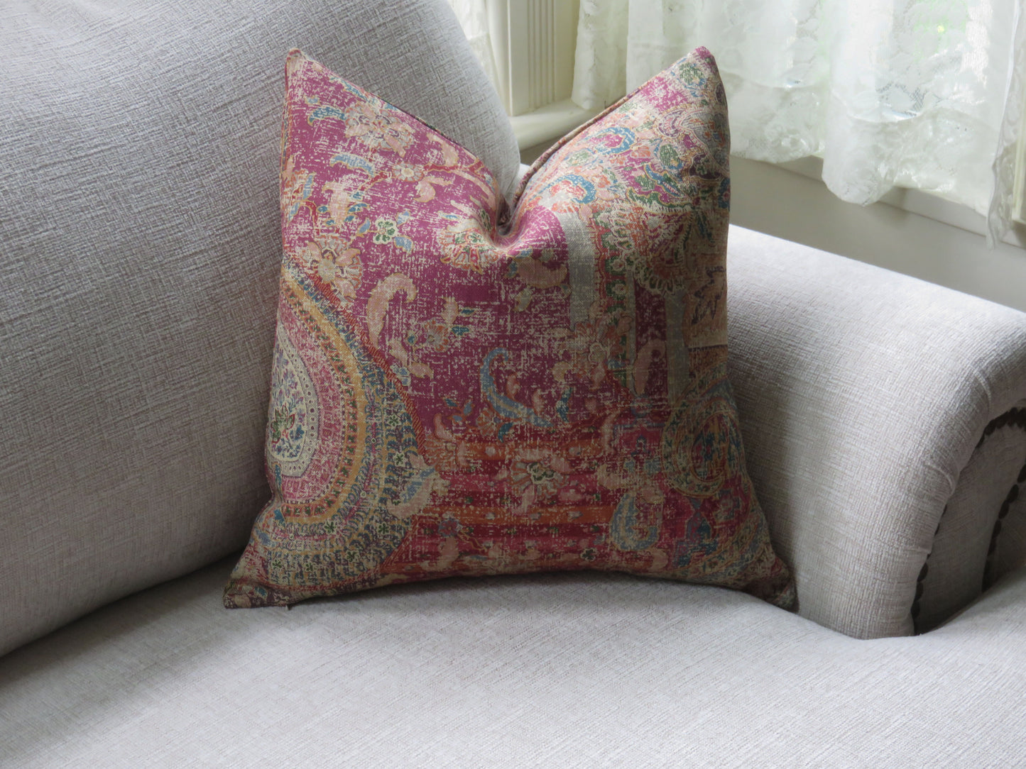 dark red paisley linen pillow cover
