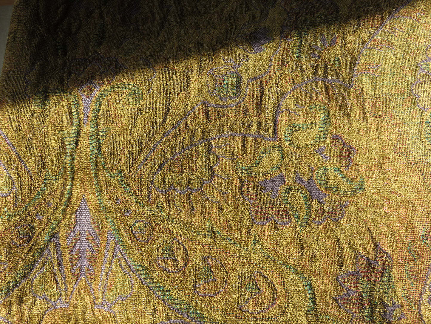 Golden Brown Paisley Chenille Pillow Cover with Purple and Green