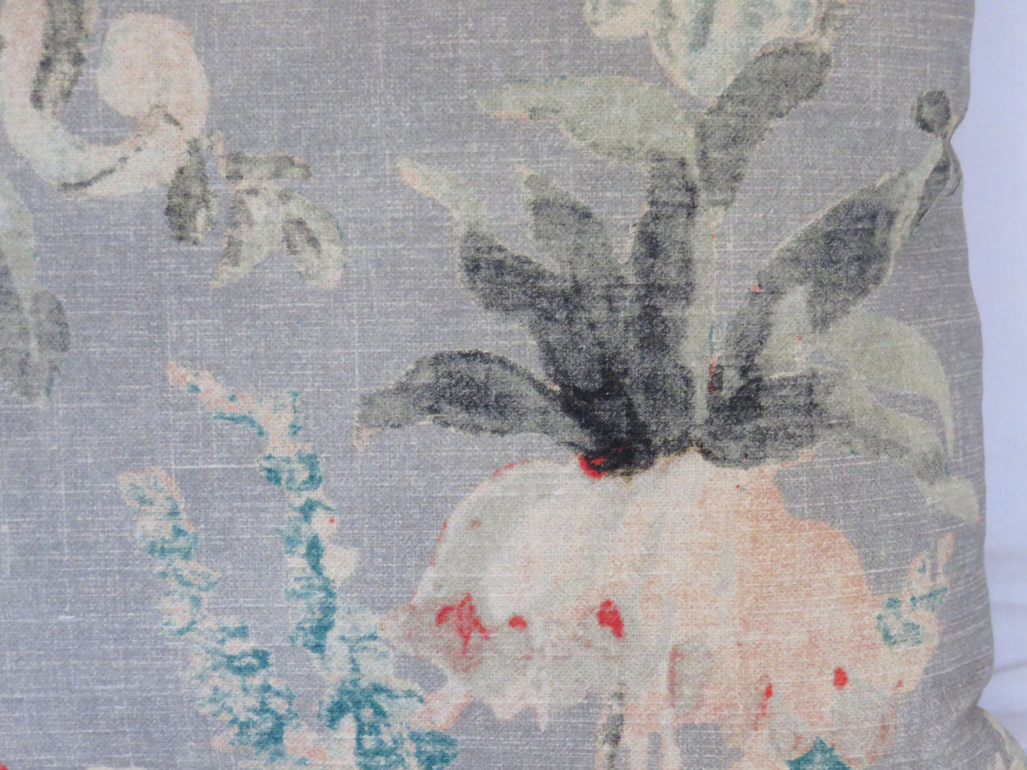 Grey, orange and teal watercolor floral pillow cover