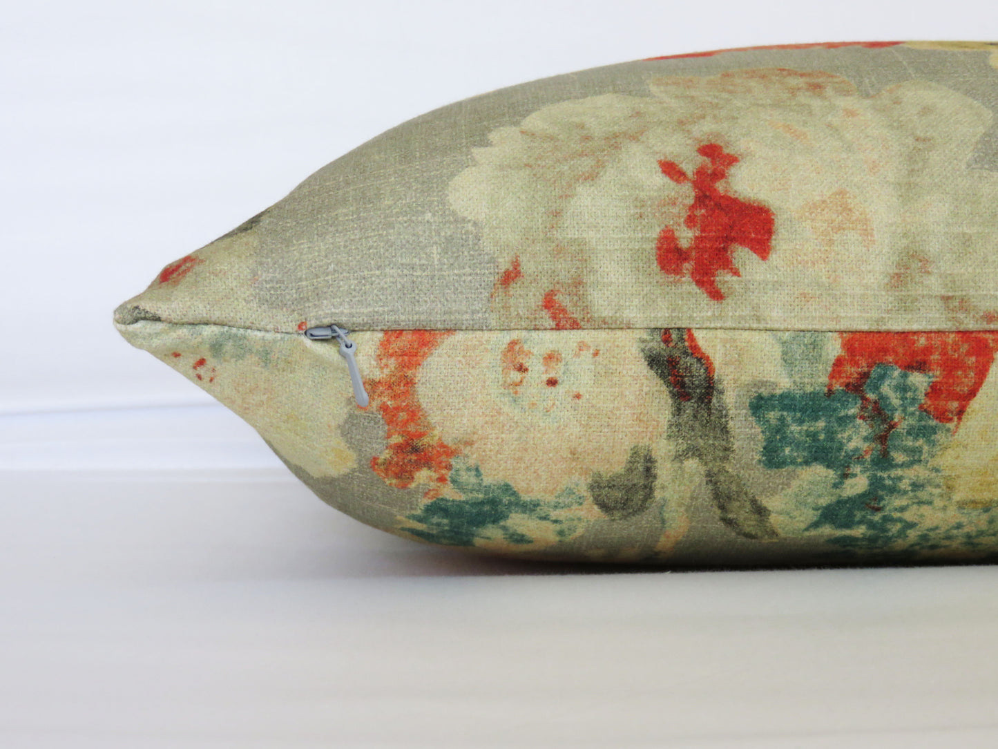 Grey, orange and teal watercolor floral pillow cover