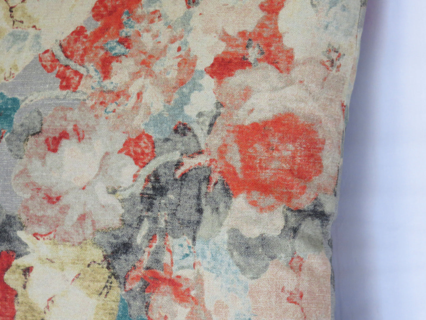 Grey, orange and teal watercolor floral pillow cover
