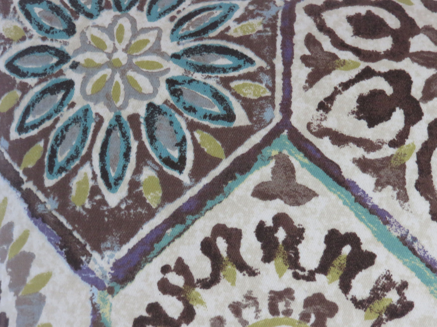 hexagonal tile print pillow cover in brown teal lime and purple