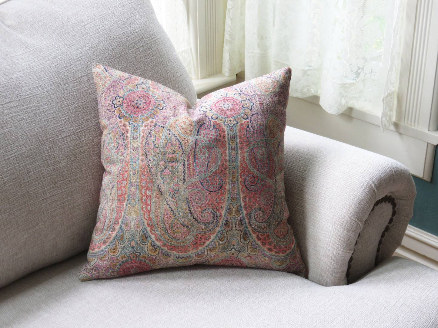 pink paisley linen jaisalmer pillow cover
