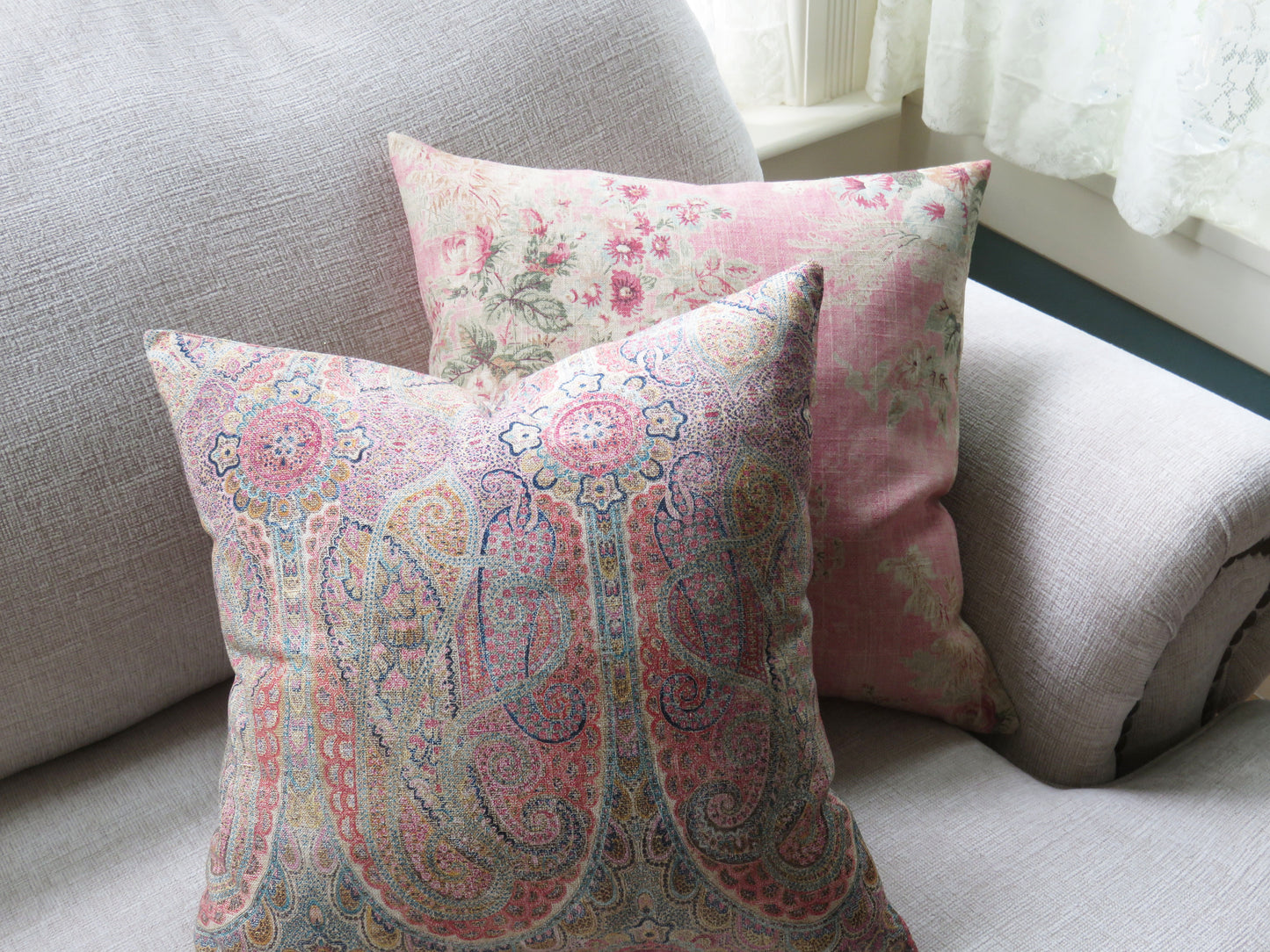 pink paisley linen jaisalmer pillow cover