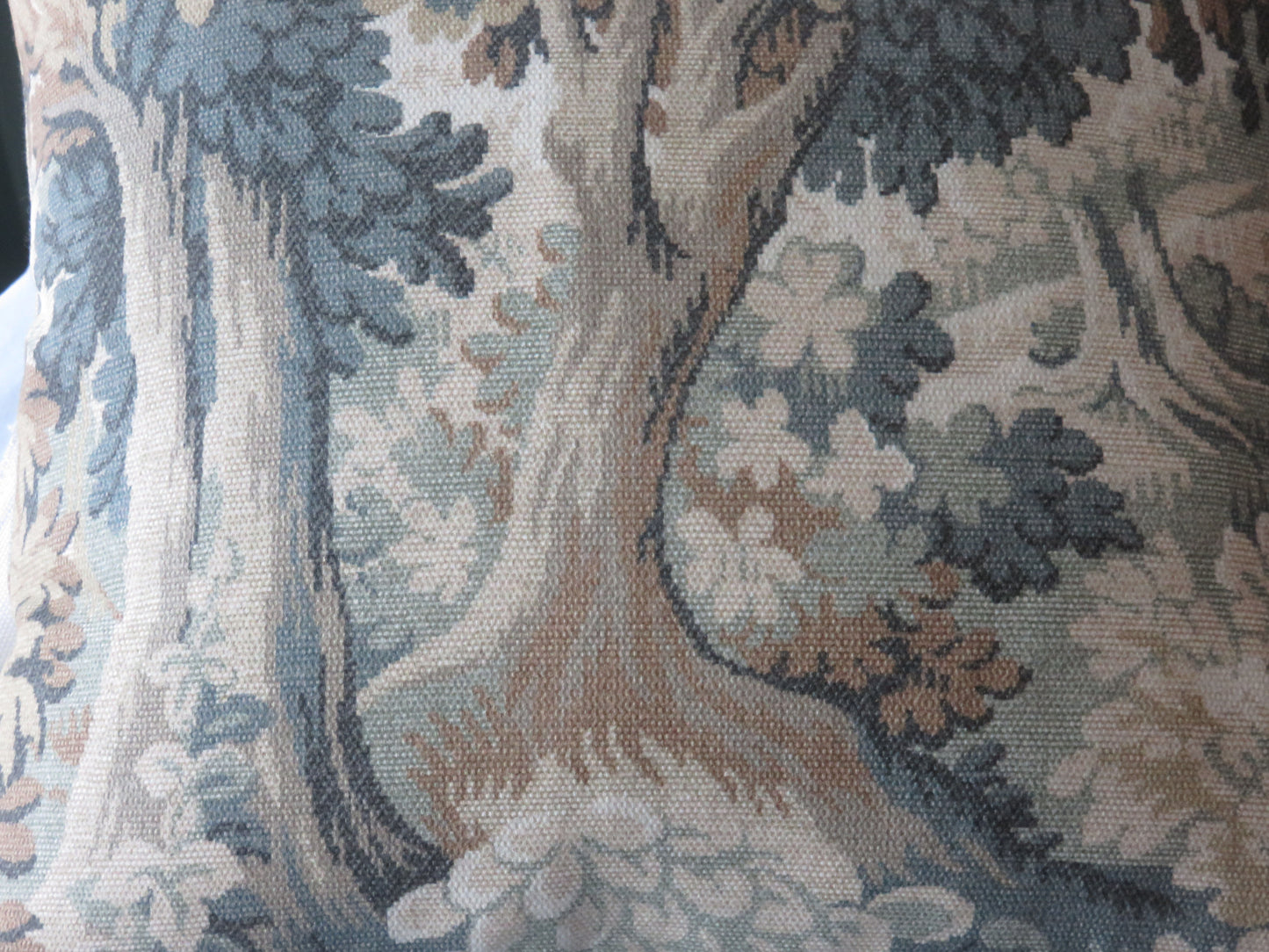 Misty Teal Forest Pillow Cover, 17" Square, Trees & Leaves, Cotton Print of Verdure Tapestry - NEW Colorway