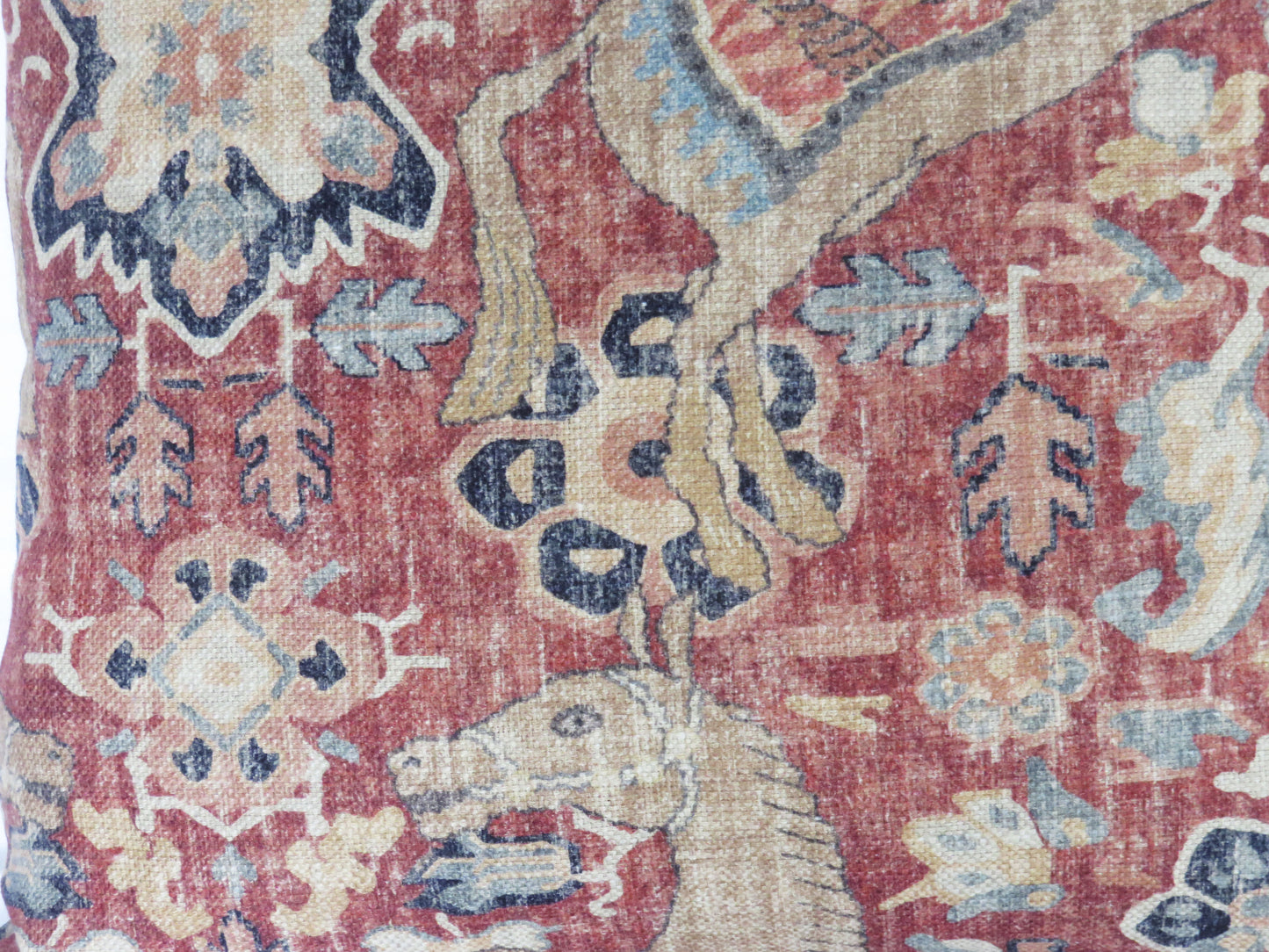rusty red asian horse pillow cover, made from P kaufmann nangchen pony in crimson fabric