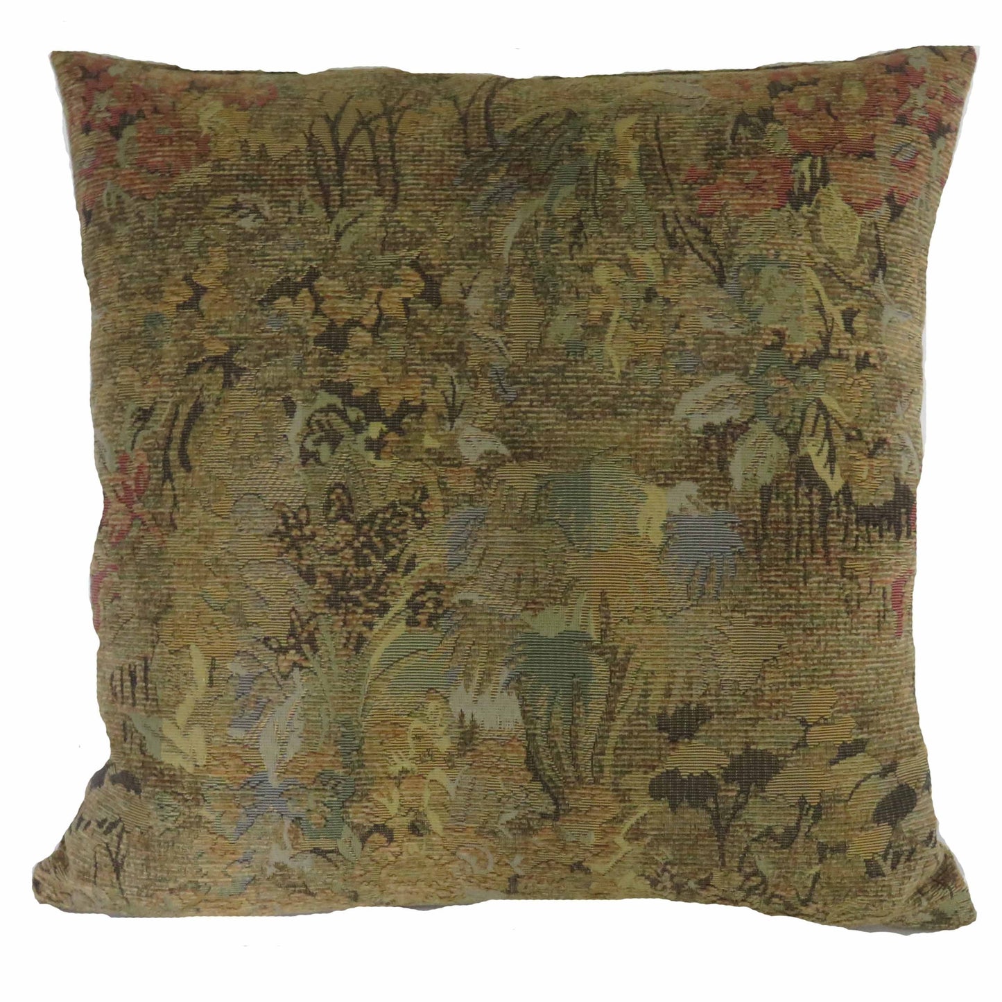 olive green and gold weathered chenille tapestry pillow cover