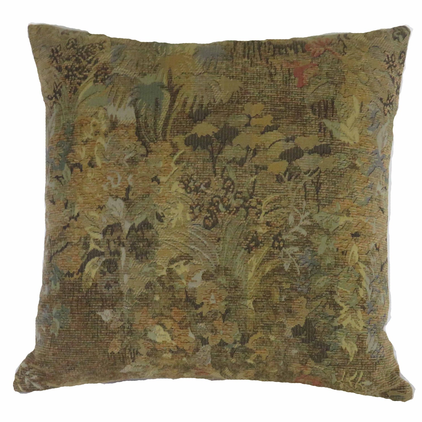 olive green and gold weathered chenille tapestry pillow cover
