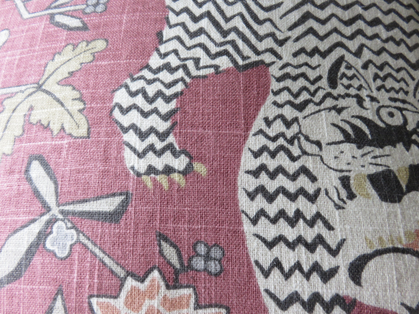 dusty pink tiger pillow cover made from Richloom theodore in tose madder