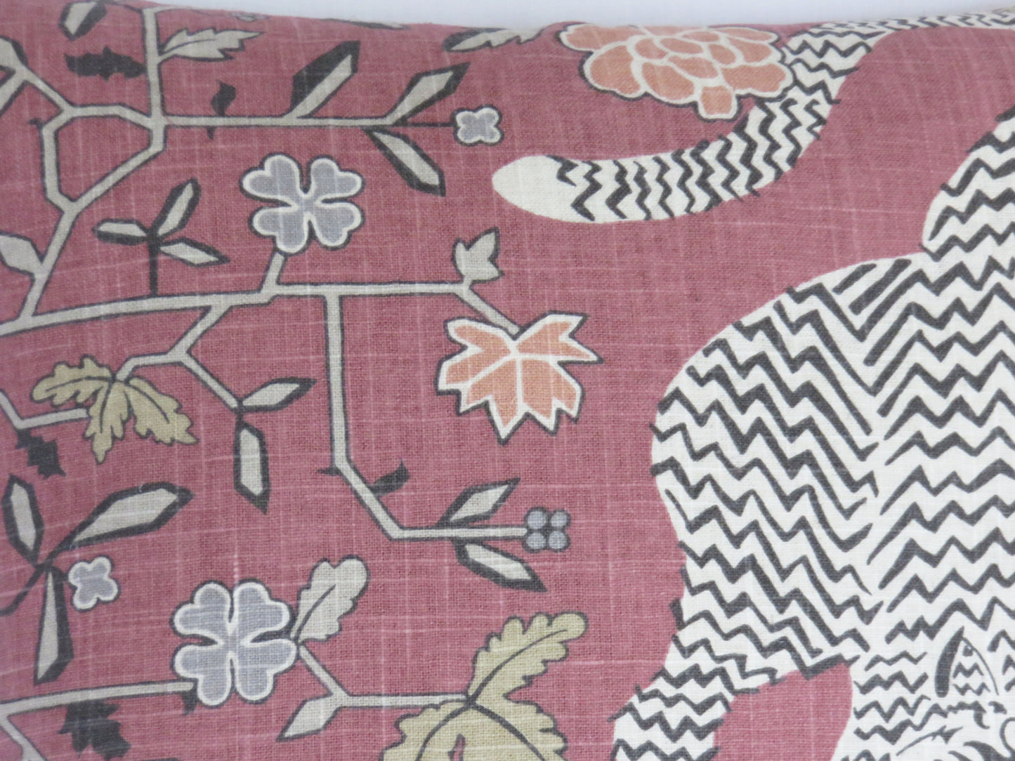 dusty pink tiger pillow cover made from Richloom theodore in tose madder