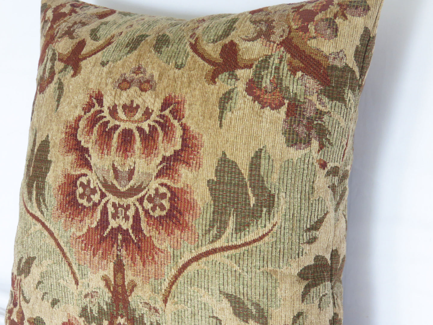 rust, gold and green floral medallion pillow cover in a heavy soft chenille