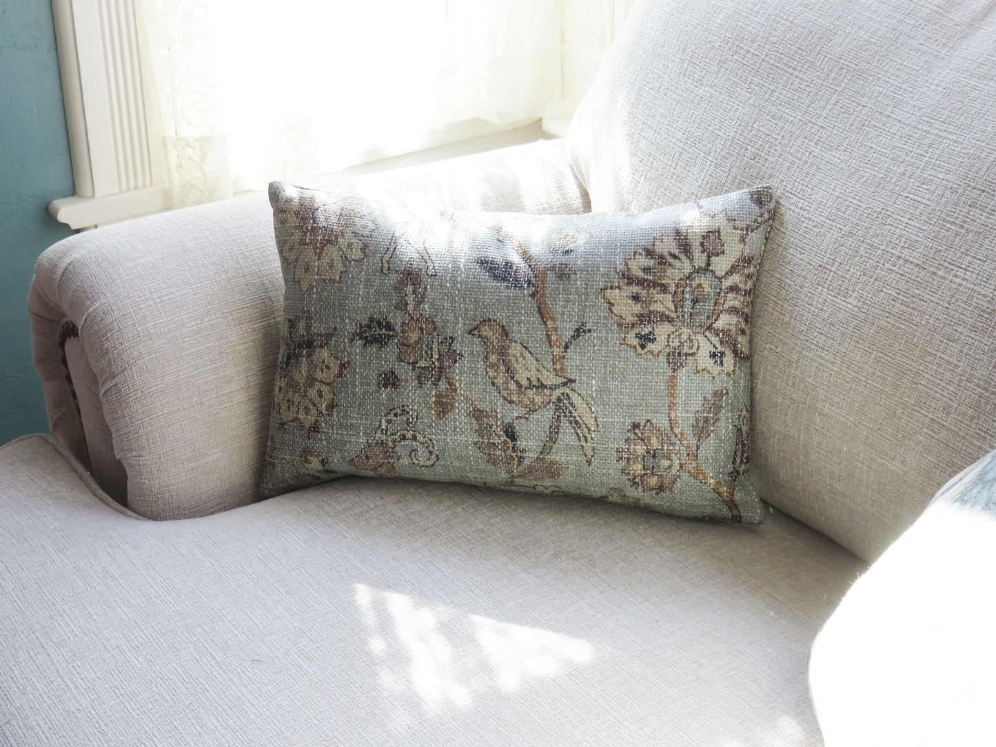 safari lumbar pillow cover 11x17 in pale blue grey and brown
