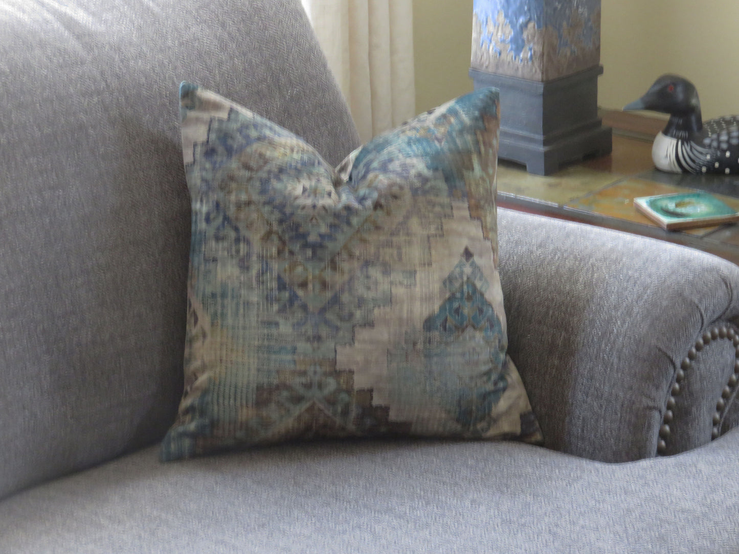 teal and brown southwest geometric pillow cover