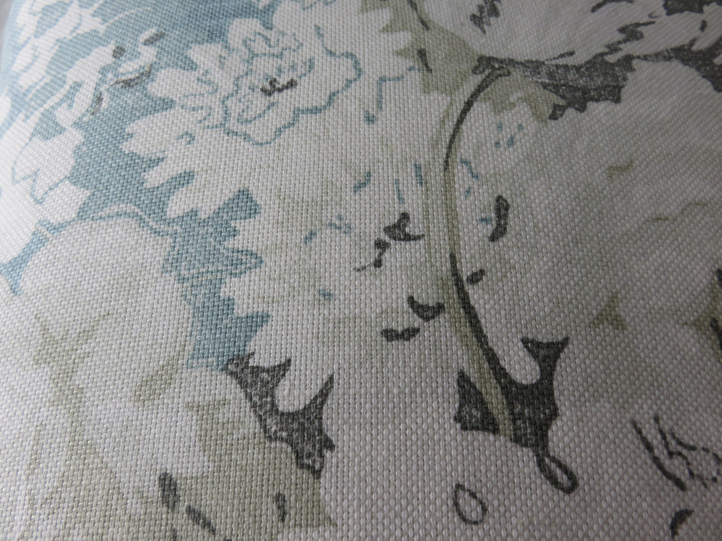 Blue Floral Pillow Cover, Thibaut Anna French Fabric, Linen Blend with White, Beige, Grey Tones
