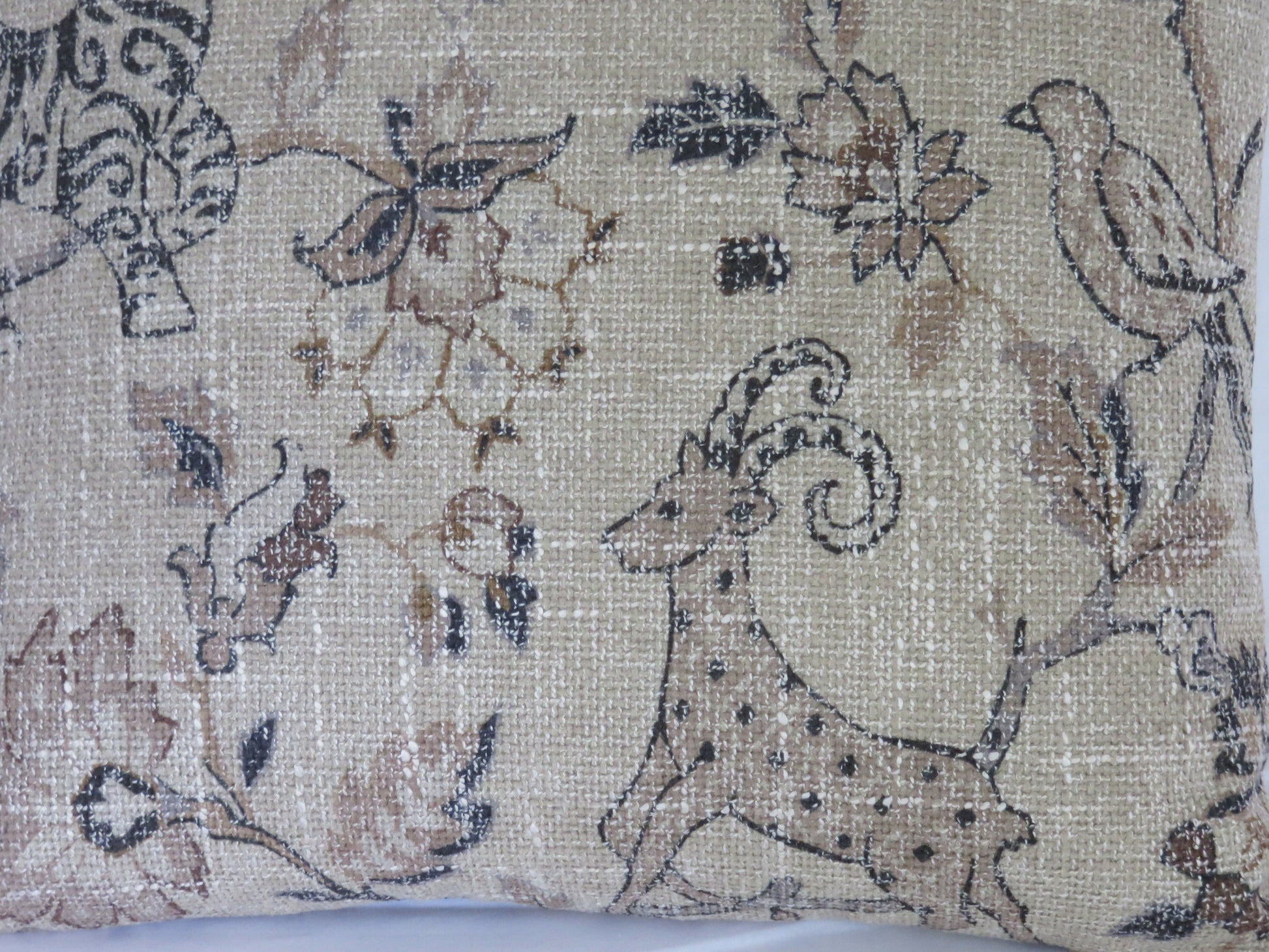 tan safari animal pillow cover with tigers, antelope, birds