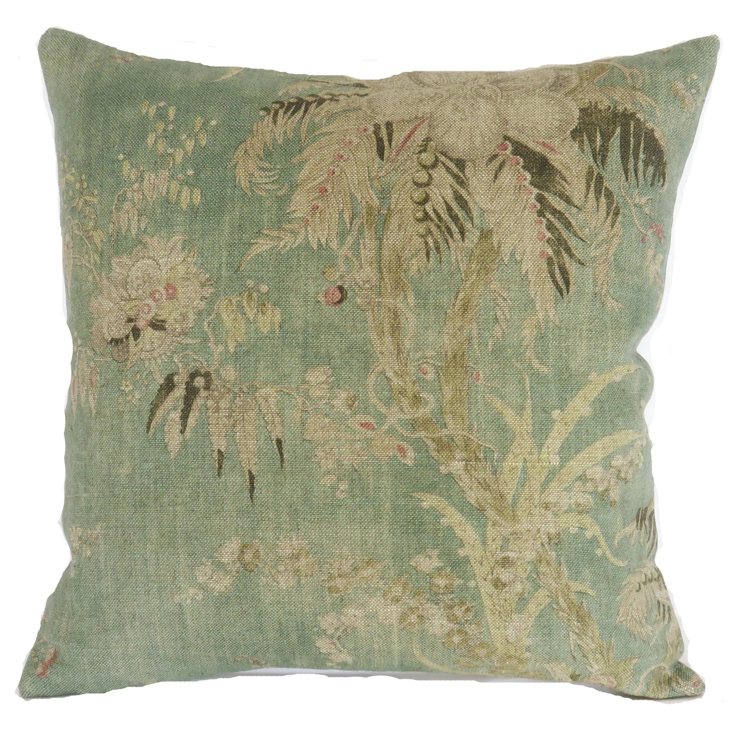 Sea Green Acquitaine Floral Pillow Cover, Teal English Linen Print