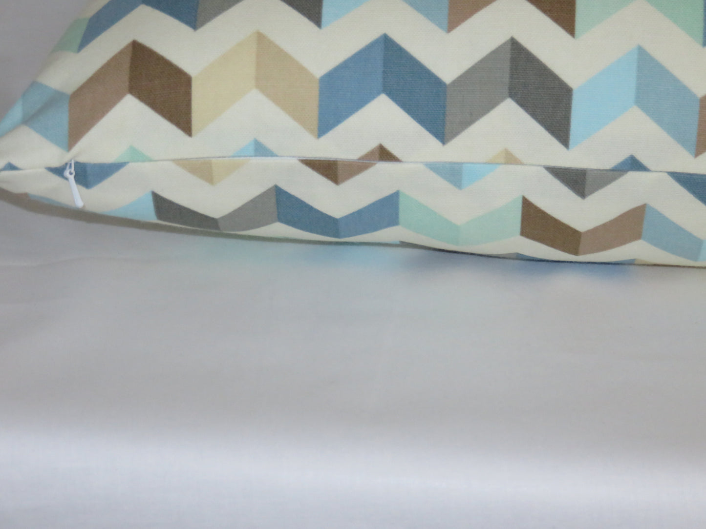 Seaglass Chevron Pillow Cover, 17" Sq. Cotton, Waverly Tip Top Etheral, Blue Mint Grey Brown White