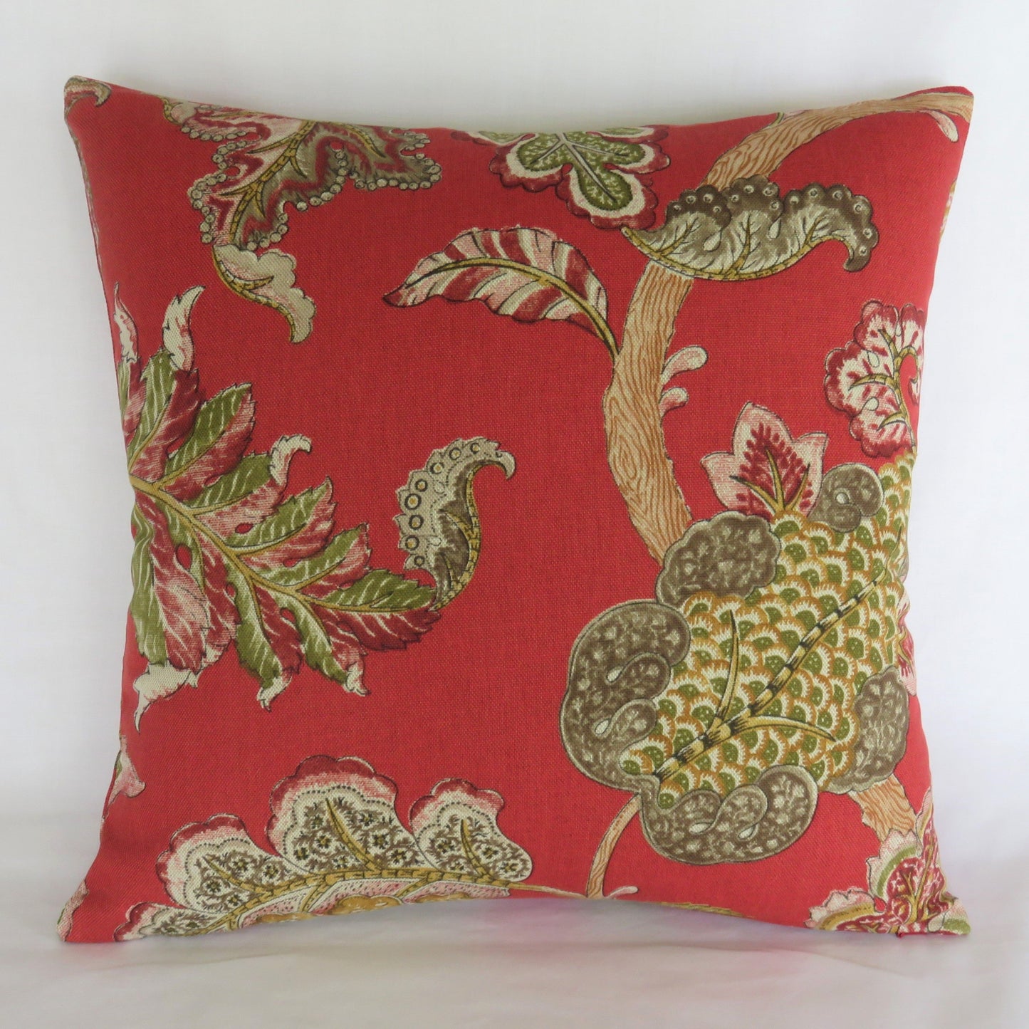 Lawrence Jacobean floral pillow cover in red linen blend