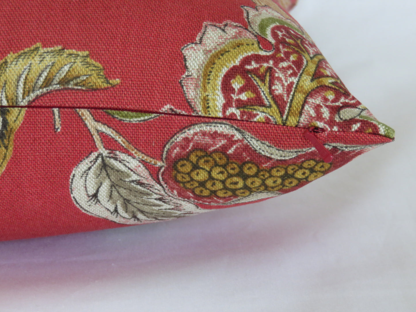 Lawrence Jacobean floral pillow cover in red linen blend