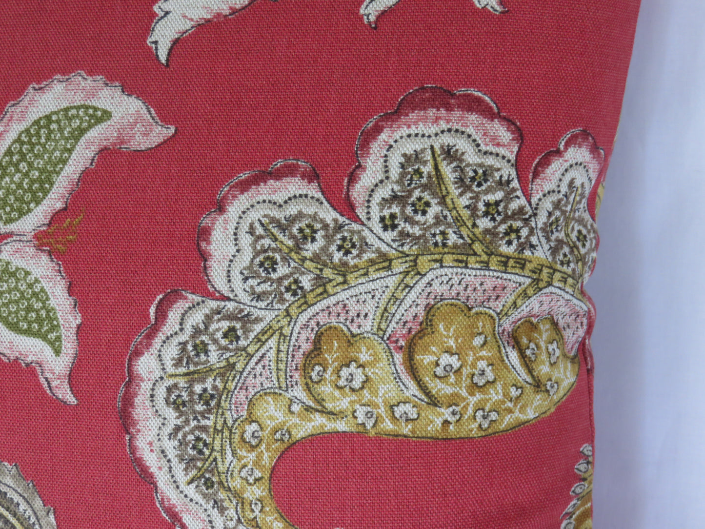 Lawrence Jacobean floral pillow cover in red linen blend