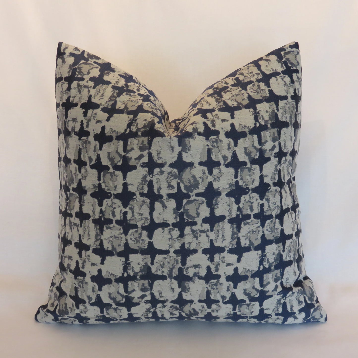 mod ikat squares pillow covers in grey and indigo blue