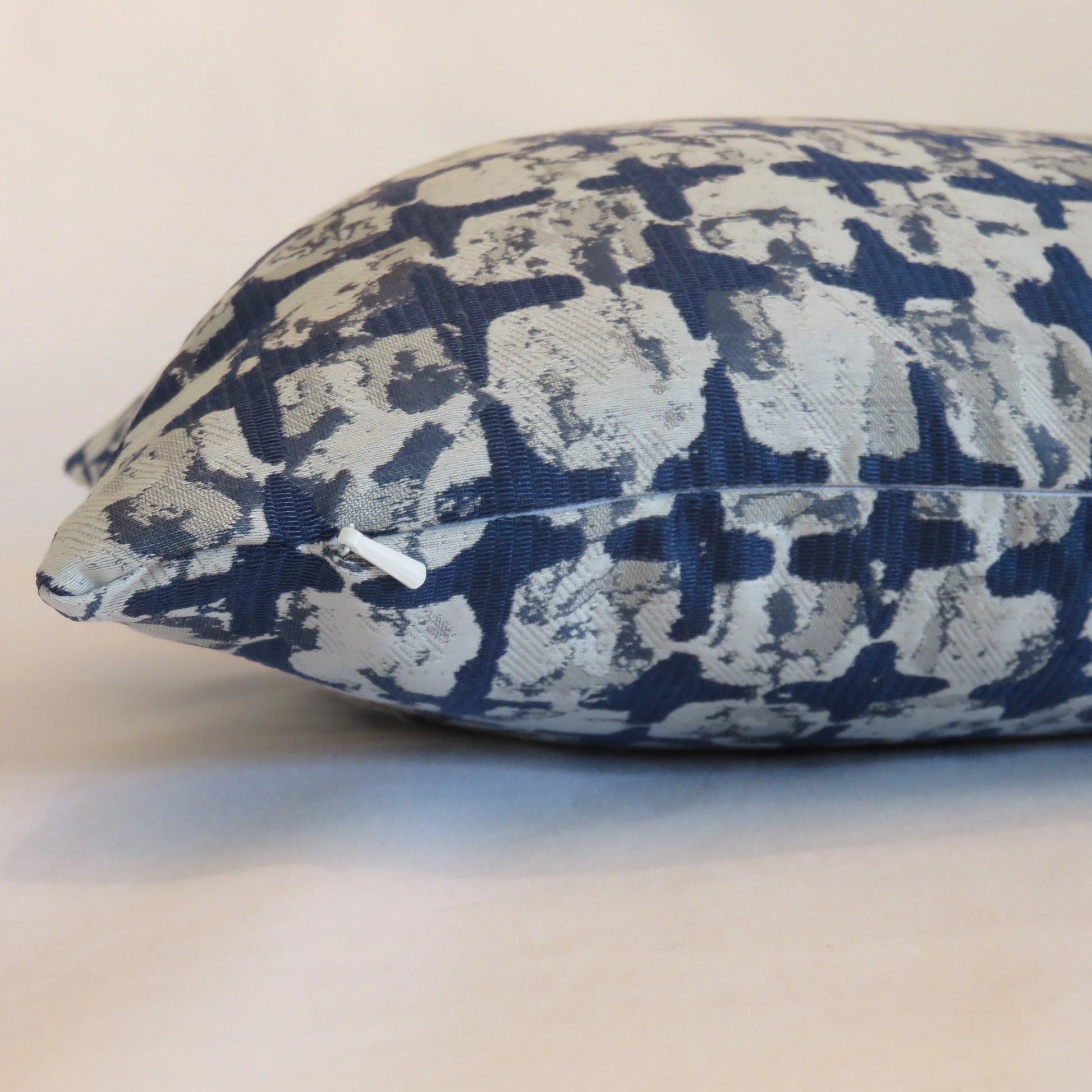 mod ikat squares pillow covers in grey and indigo blue