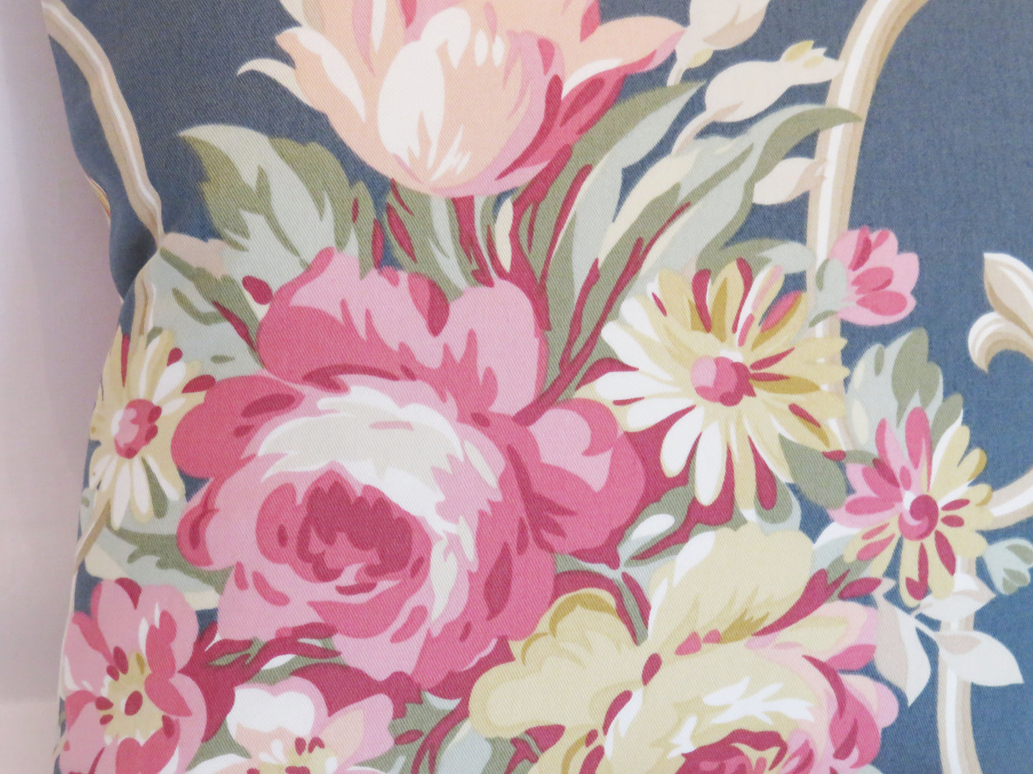 blue and pink floral pillow cover