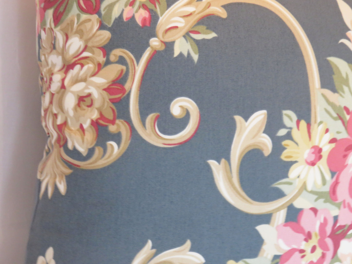 blue and pink floral pillow cover
