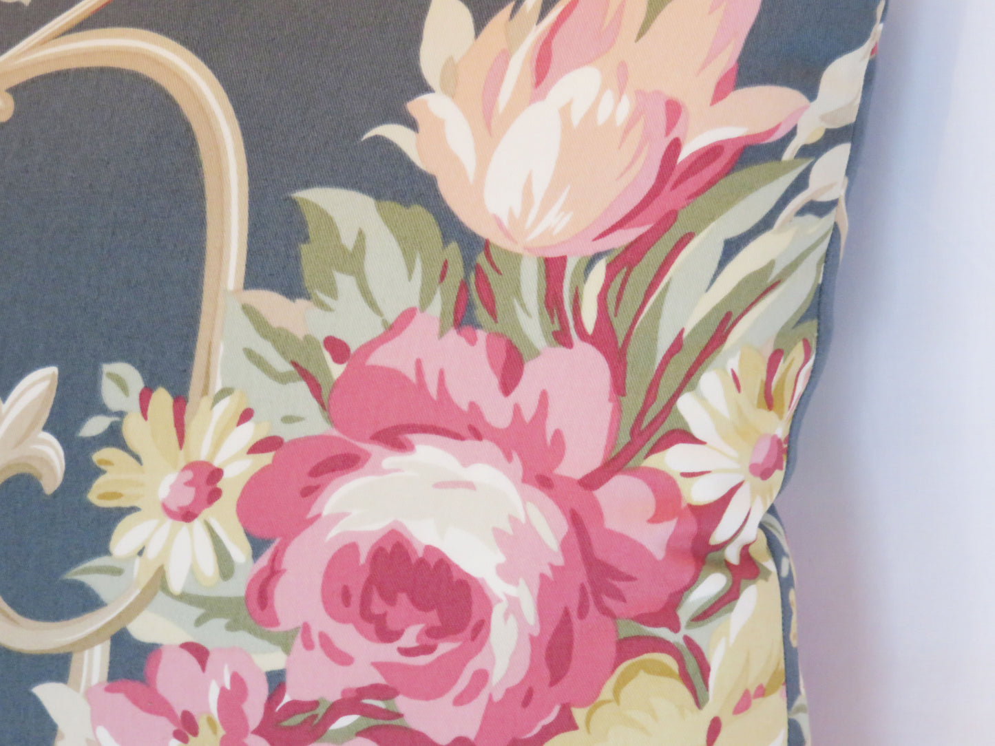 blue and pink floral pillow cover