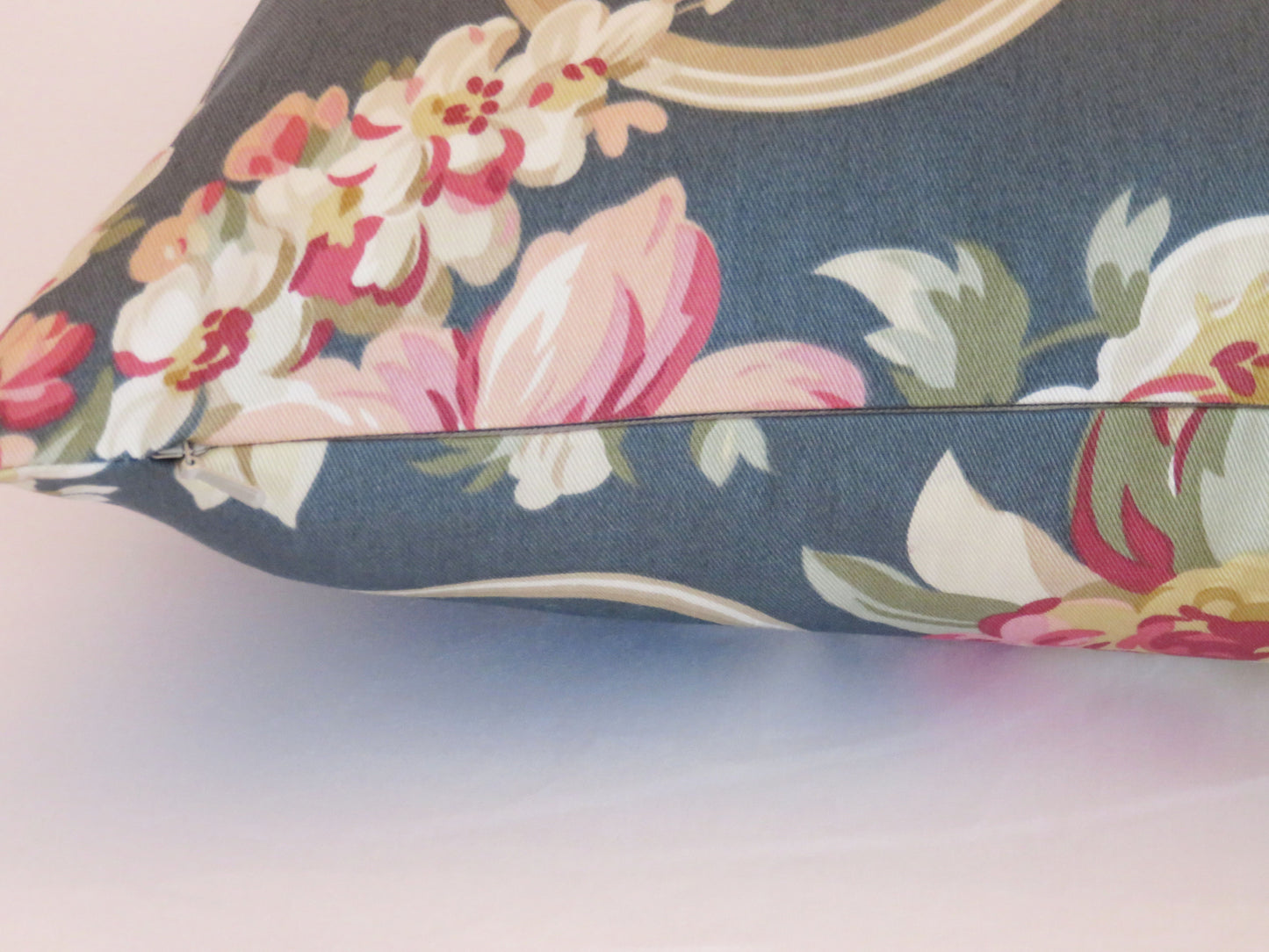 blue and pink floral pillow cover