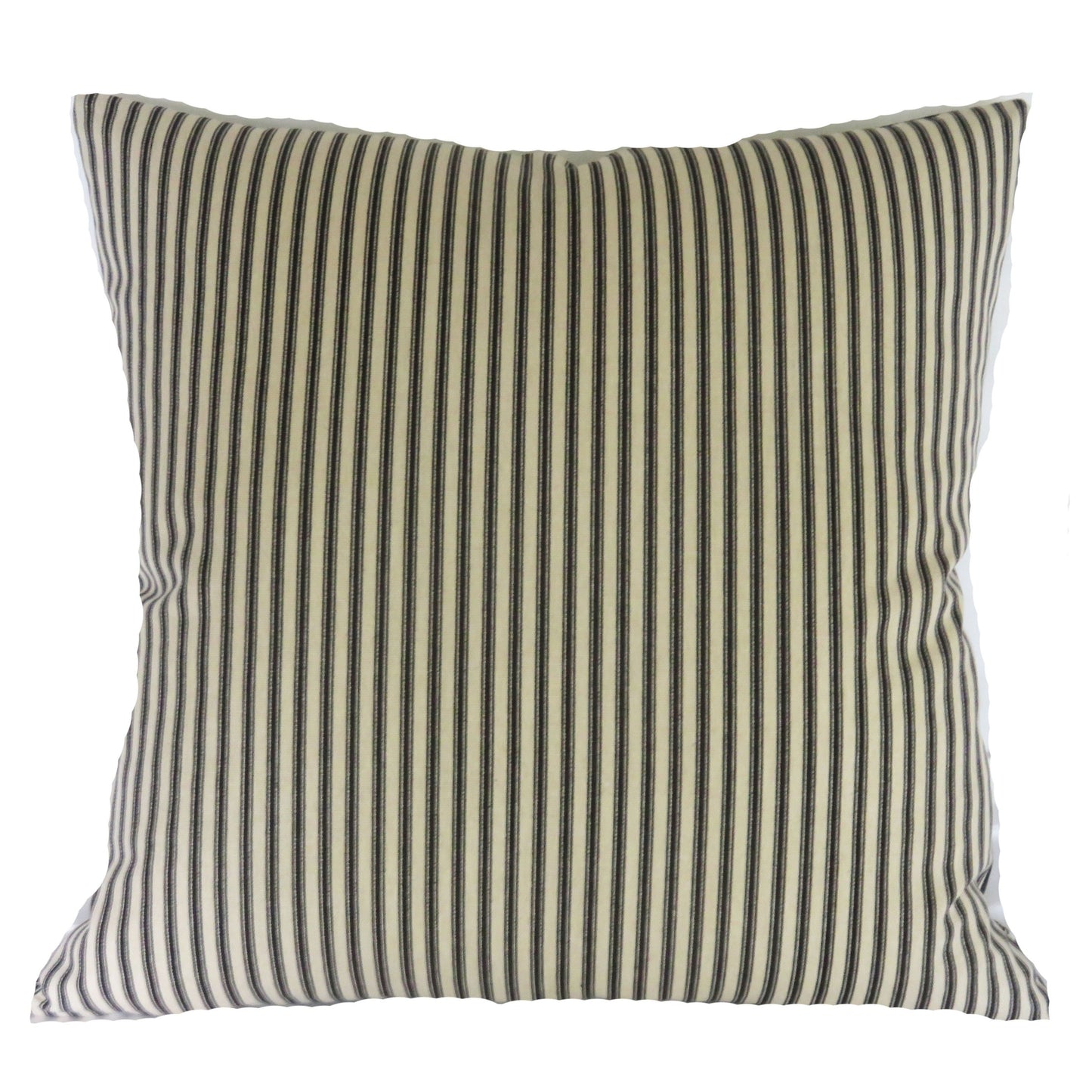 Country house toile noir black and white all cotton pillow cover with ticking stripe back