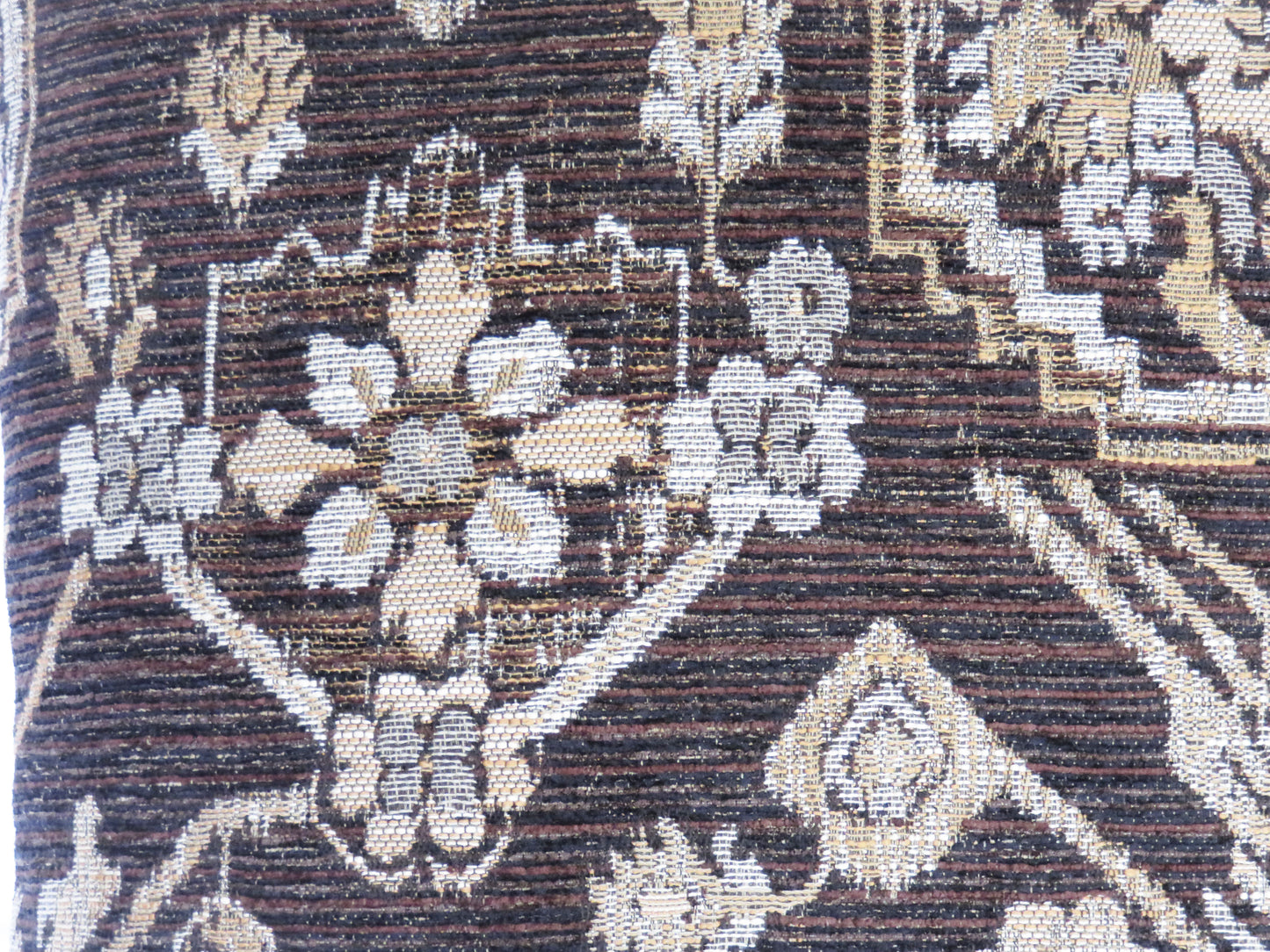 Dark Brown Kilim Motif Pillow Cover, 17" - 18" Square, Tan, Black, Gold, Grey Chenille