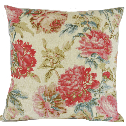 waverly daphne tearose floral pillow cover with bright pink, blue and gold flowers