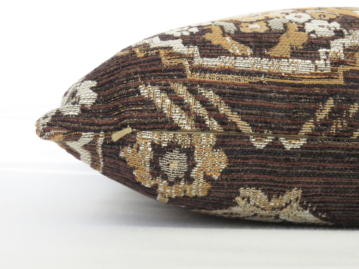 Dark Brown Kilim Motif Pillow Cover, 17" - 18" Square, Tan, Black, Gold, Grey Chenille