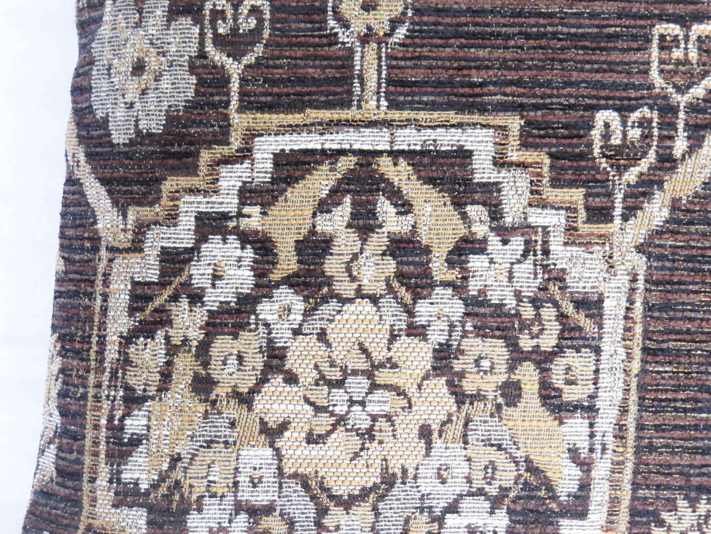 Dark Brown Kilim Motif Pillow Cover, 17" - 18" Square, Tan, Black, Gold, Grey Chenille