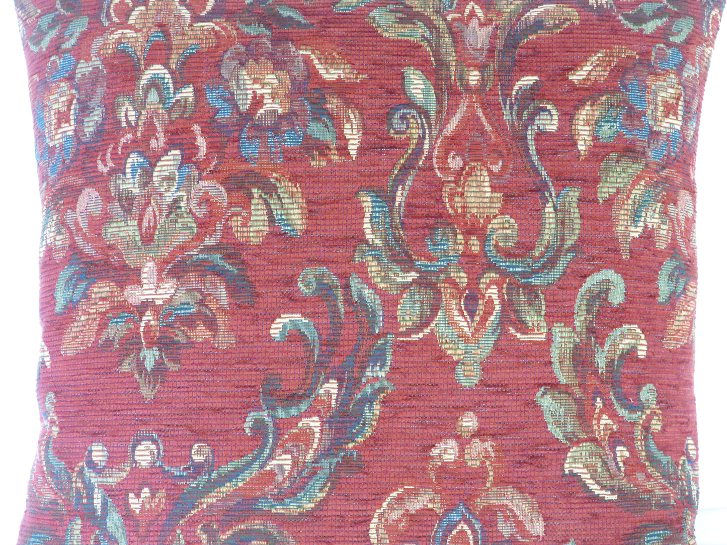 rusty red floral and scroll pillow cover