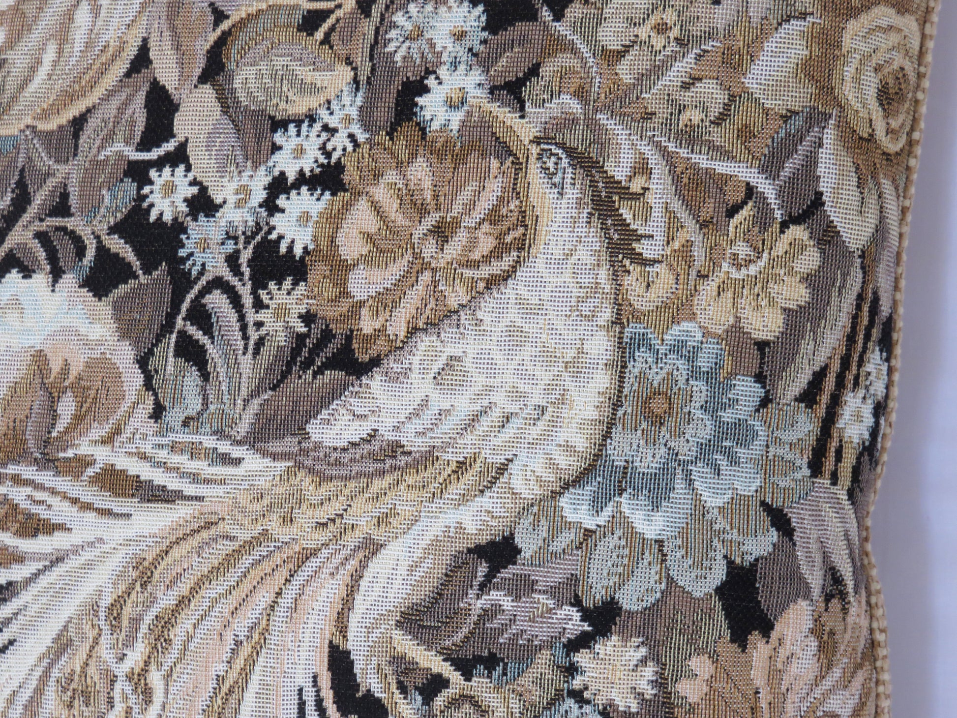 golden tapestry bird & floral pillow cover