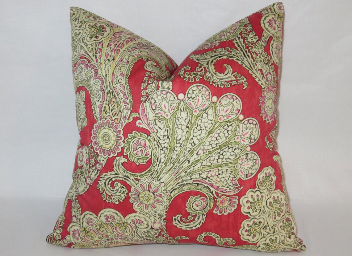 red paisley pillow, Waverly grand gesture sateen