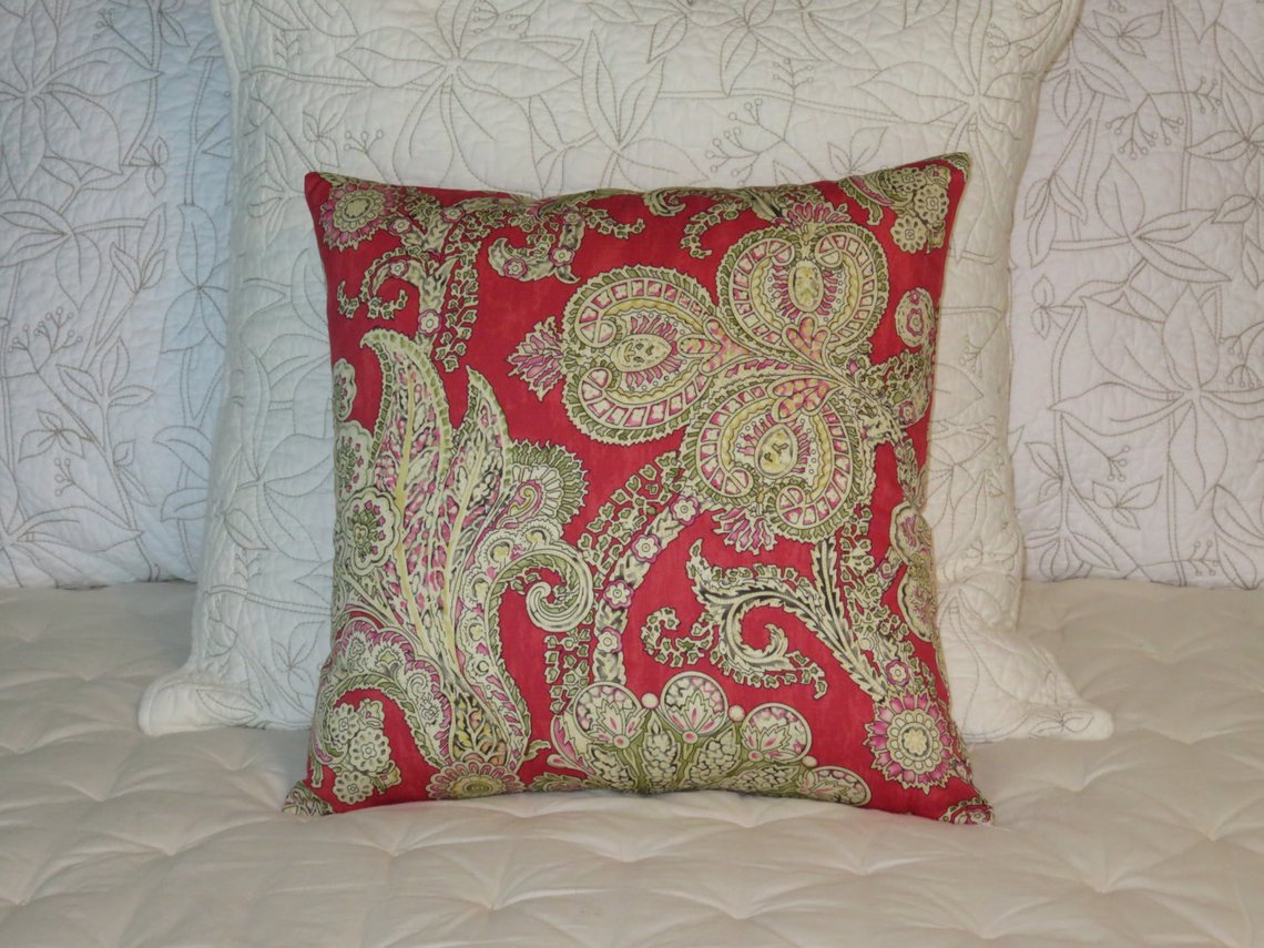 red paisley pillow, Waverly grand gesture sateen