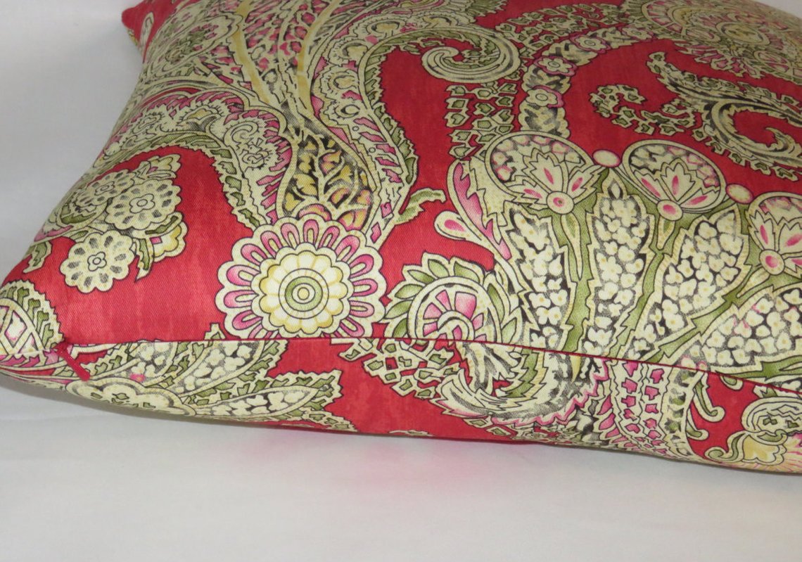 red paisley pillow, Waverly grand gesture sateen