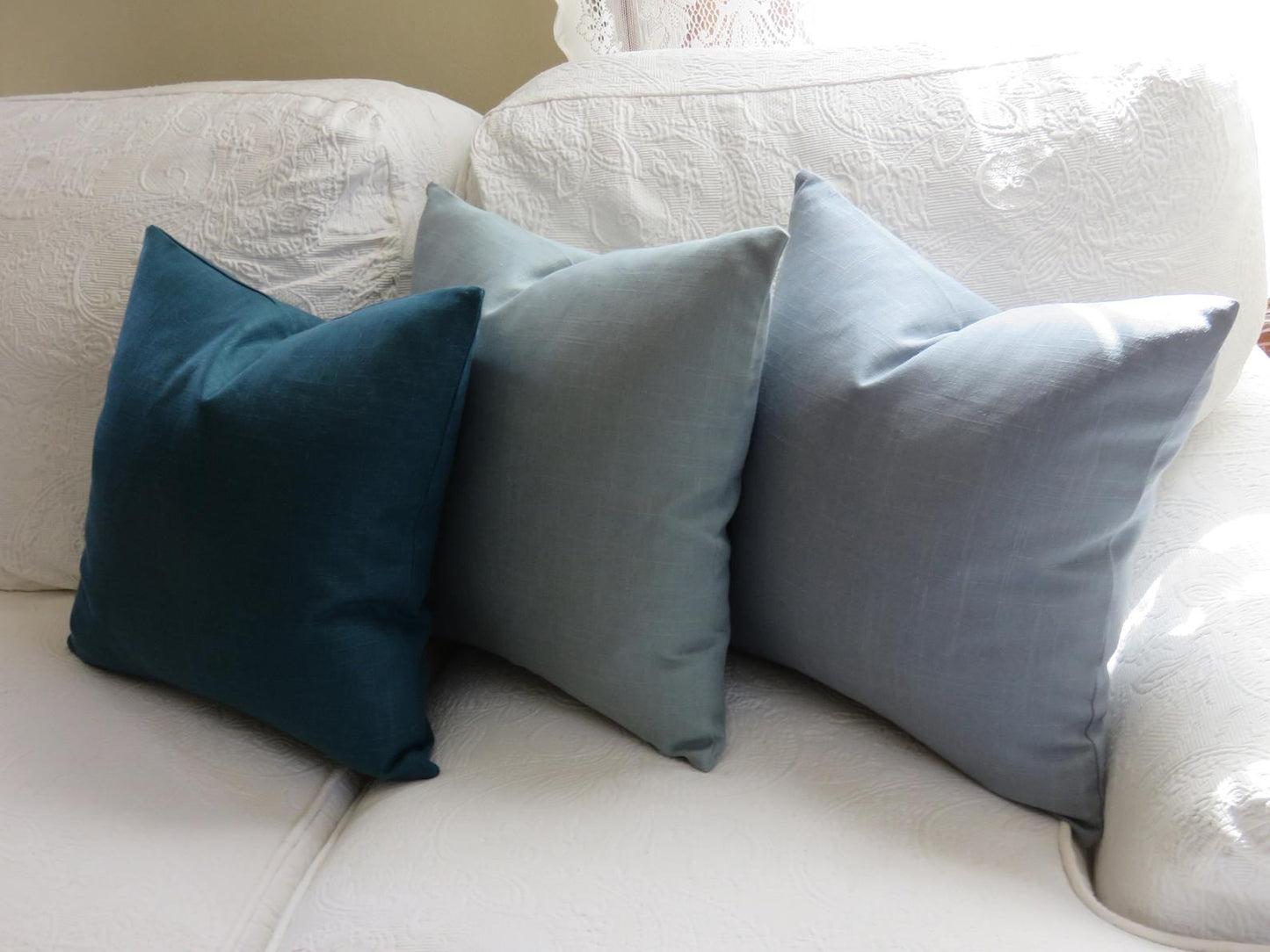 Solid Pillow Cover, Robert Allen Linen Slub Turquoise, Rain, Slate