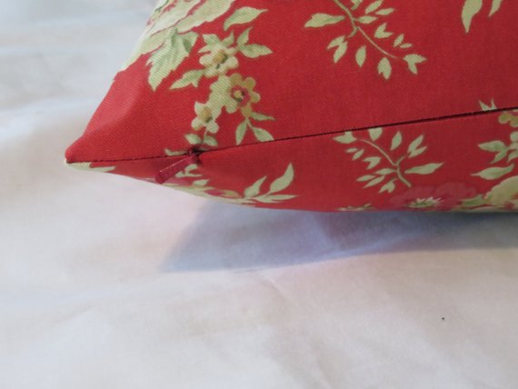 Red rose floral pillow cover of Waverly Sanctuary rose fabric
