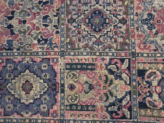 navy blue red tan tapestry chenille pillow oriental carpet